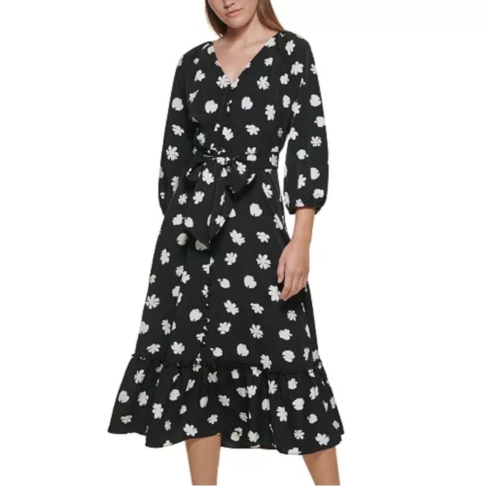 Karl Lagerfeld Black and White Floral Midi Dress